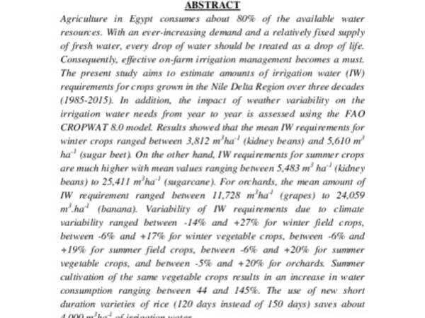 Impact of climate change and agricultural practices on irrigation water requirements under Nile delta conditions