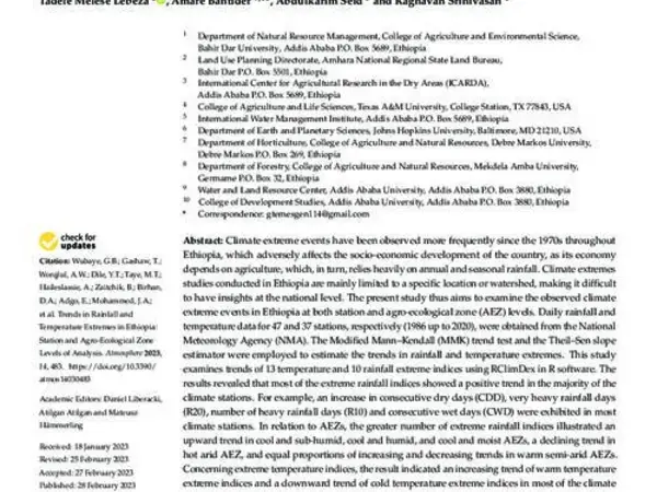 Trends in Rainfall and Temperature Extremes in Ethiopia: Station and Agro-Ecological Zone Levels of Analysis