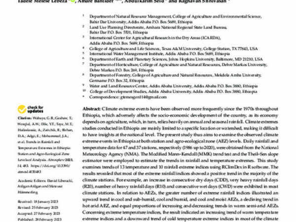 Trends in Rainfall and Temperature Extremes in Ethiopia: Station and Agro-Ecological Zone Levels of Analysis