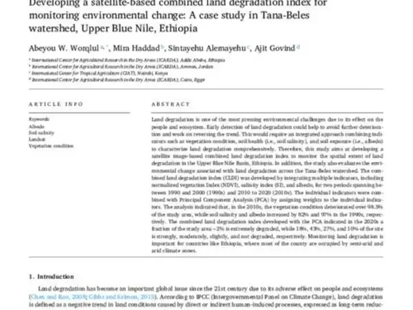 Developing a satellite-based combined land degradation index for monitoring environmental change: A case study in Tana-Beles watershed, Upper Blue Nile, Ethiopia