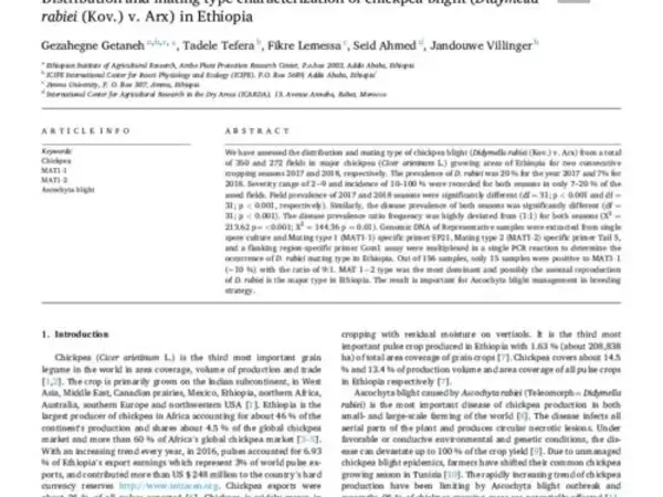 Distribution and mating type characterization of chickpea blight (Didymella rabiei (Kov.) v. Arx) in Ethiopia