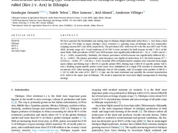 Distribution and mating type characterization of chickpea blight (Didymella rabiei (Kov.) v. Arx) in Ethiopia