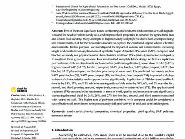 The Fusion Impact of Compost, Biochar, and Polymer on Sandy Soil Properties and Bean Productivity