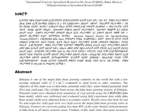 Quantifying Yield Potential and Yield Gaps  of Faba Bean in Ethiopia 