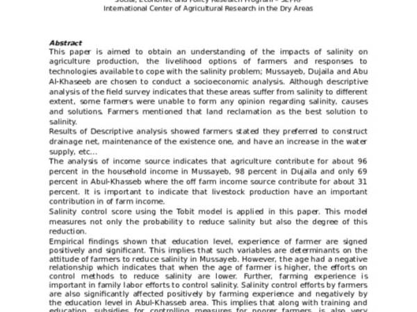 Impacts of Soil Salinity on the Productivity of Al-Musayyeb Small Farms in Iraq: An Examination of Technical, Economic and Allocative Efficiency