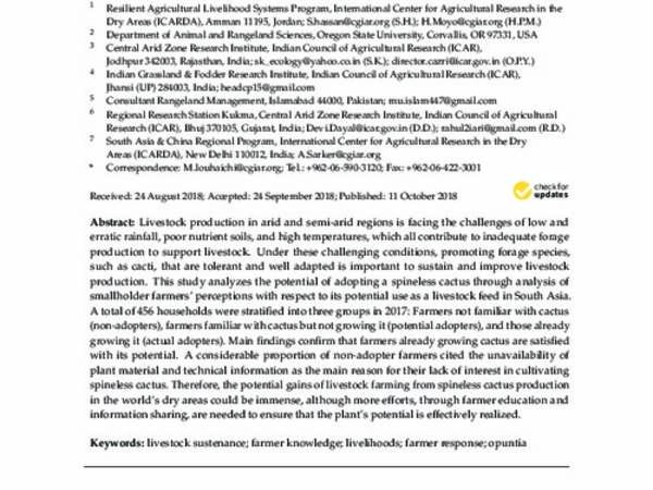 Adoption and Utilization of Cactus Pear in South Asia—Smallholder Farmers’ Perceptions