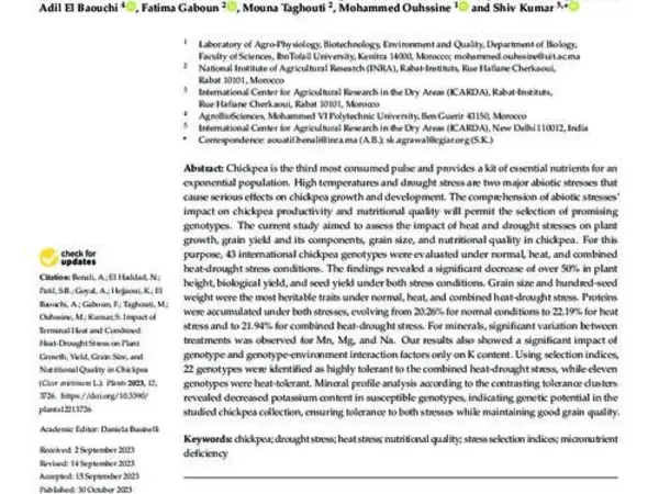 Impact of Terminal Heat and Combined Heat-Drought Stress on Plant Growth, Yield, Grain Size, and Nutritional Quality in Chickpea (Cicer arietinum L.)
