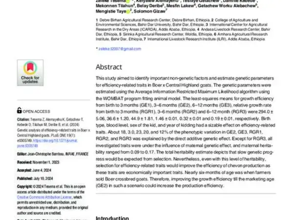 Genetic analysis of efficiency-related traits in Boer x Central Highland goats