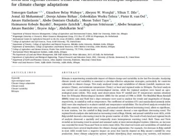 Local and regional climate trends and variabilities in Ethiopia: Implications for climate change adaptations