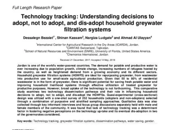 Technology tracking: Understanding decisions to adopt, not to adopt, and dis-adopt household greywater filtration systems 