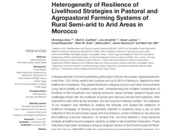 Heterogeneity of Resilience of Livelihood Strategies in Pastoral and Agropastoral Farming Systems of Rural Semi-arid to Arid Areas in Morocco