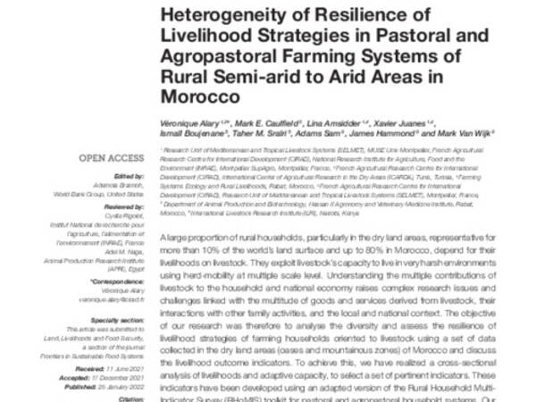 Heterogeneity of Resilience of Livelihood Strategies in Pastoral and Agropastoral Farming Systems of Rural Semi-arid to Arid Areas in Morocco