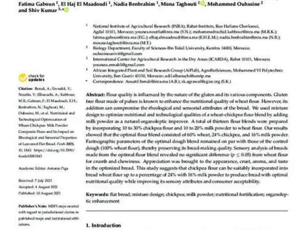 Nutritional and Technological Optimization of Wheat-Chickpea- Milk Powder Composite Flour and Its Impact on Rheological and Sensorial Properties of Leavened Flat Bread
