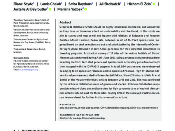 Surveying and mapping cereals and legumes wild relatives in Mount Hermon (Bekaa, Lebanon)