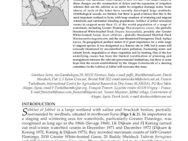 Sabkhat al-Jabbul, a Threatened Ramsar Wetland in Syria
