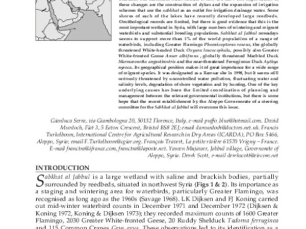 Sabkhat al-Jabbul, a Threatened Ramsar Wetland in Syria