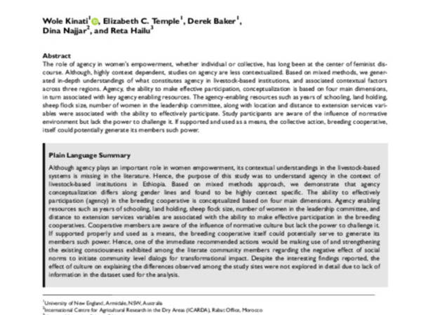 Understanding Agency Within Context: The Case of Breeding Cooperatives Program for Transforming Small Ruminant Value Chain in Ethiopia