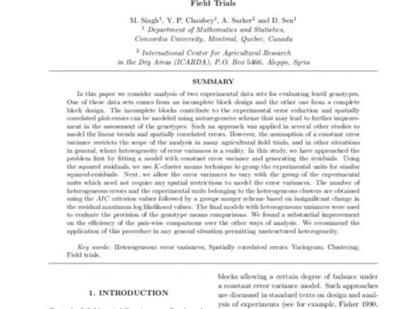 Modeling unstructured heterogeneity along with spatially correlated errors in field trials