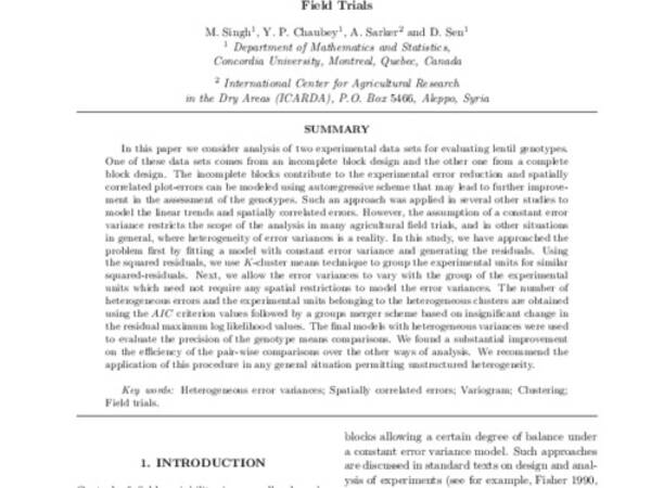 Modeling unstructured heterogeneity along with spatially correlated errors in field trials