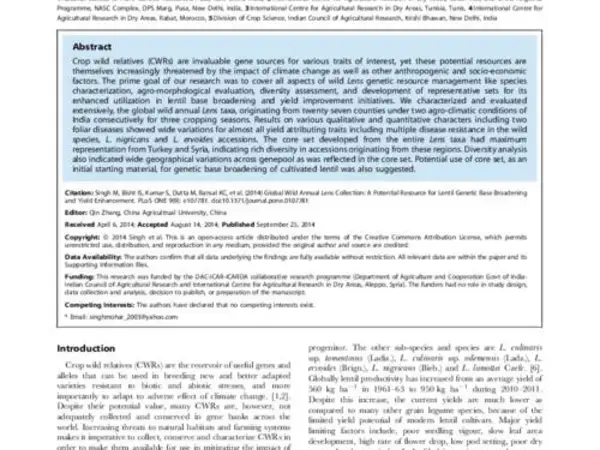 Global Wild Annual Lens Collection: A Potential Resource for Lentil Genetic Base Broadening and Yield Enhancement