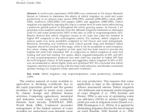 Improving Water Productivity in Semi-arid Environments through Regulated Deficit Irrigation