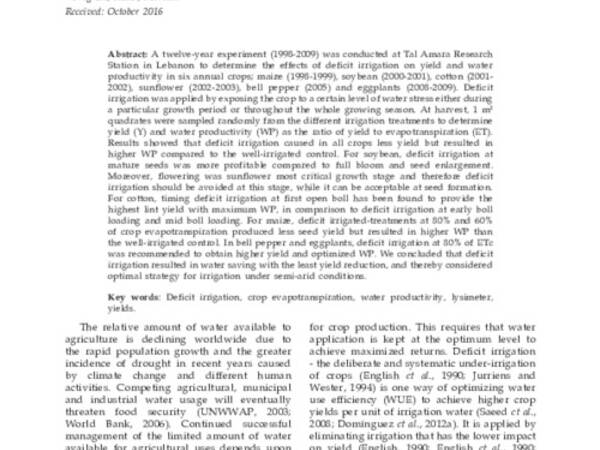 Improving Water Productivity in Semi-arid Environments through Regulated Deficit Irrigation