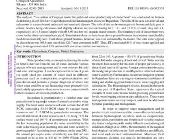 Evaluation of CropSyst model for clusterbean under hot arid condition