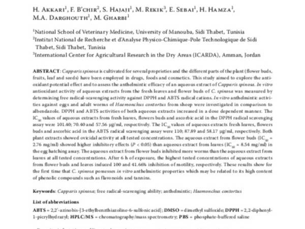 Potential anthelmintic effect of Capparis spinosa (Capparidaceae) as related to its polyphenolic content and antioxidant activity