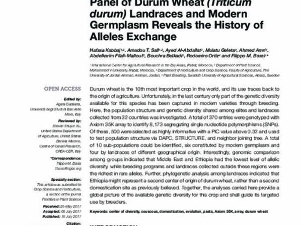 Genetic Diversity within a Global Panel of Durum Wheat (Triticum durum) landraces and Modern Germplasm reveals the History of Alleles Exchange