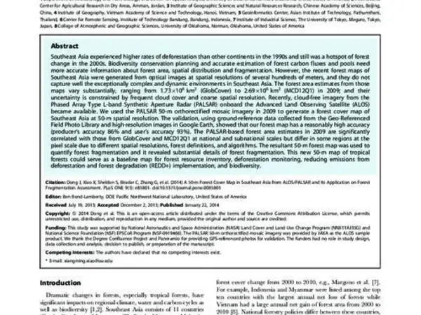 A 50-m Forest Cover Map in Southeast Asia from ALOS/ PALSAR and Its Application on Forest Fragmentation Assessment