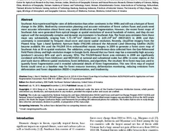 A 50-m Forest Cover Map in Southeast Asia from ALOS/ PALSAR and Its Application on Forest Fragmentation Assessment
