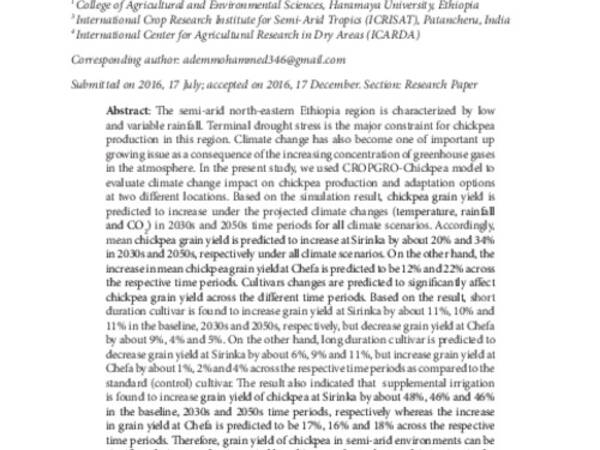 Modeling climate change impact on chickpea production and adaptation options in the semi-arid North-Eastern Ethiopia