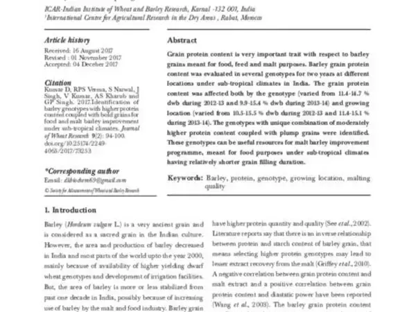Identification of barley genotypes with higher protein content coupled with bold grains for food and malt barley improvement under sub-tropical climates