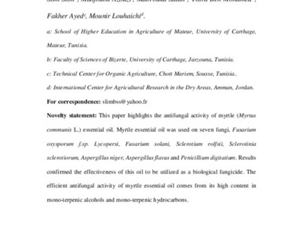 Antifungal activity of essential oil from Tunisian myrtle (Myrtus communis L.)