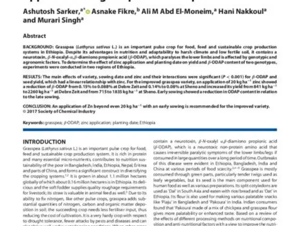 Reducing anti-nutritional factor and enhancing yield with advancing time of  planting and zinc application in grasspea in Ethiopia 