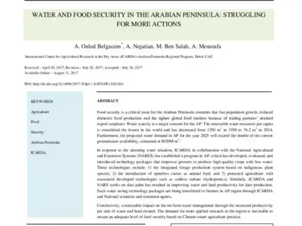  Water and Food Security in the Arabian Peninsula: Struggling for more actions            