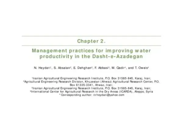 Management practices for improving water productivity in the Dasht-e-Azadegan