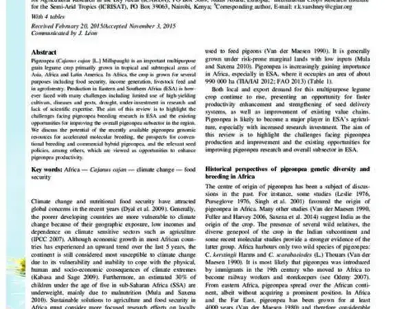 Pigeonpea breeding in eastern and southern Africa: challenges and opportunities