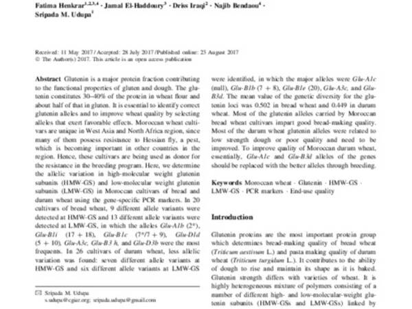 Allelic variation at high-molecular weight and low-molecular weight glutenin subunit genes in Moroccan bread wheat and durum wheat cultivars