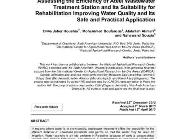 Assessing the Efficiency of Ateel Wastewater Treatment Station and Its Suitability for Rehabilitation Improving Water Quality and Its Safe and Practical Application