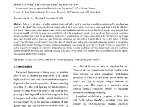 Effects of Temperature, Relative Humidity and Moisture Content on Seed Longevity of Shrubby Russian Thistle (Salsola vermiculata L.)