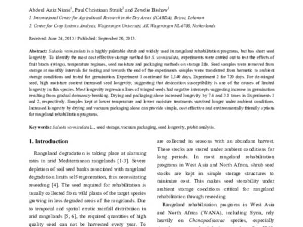 Effects of Temperature, Relative Humidity and Moisture Content on Seed Longevity of Shrubby Russian Thistle (Salsola vermiculata L.)