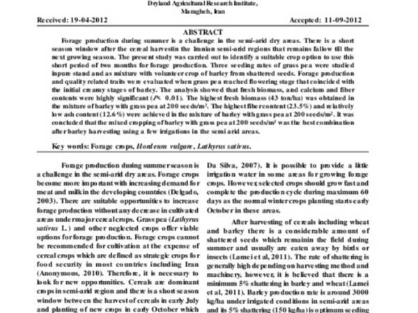 BI-CULTURING OF GRASS PEA AND BARLEY IN THE SEMI-ARID REGIONS OF IRAN