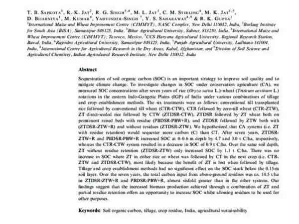 Soil organic carbon changes after seven years of conservation agriculture in a rice–wheat system of the eastern Indo-Gangetic Plains