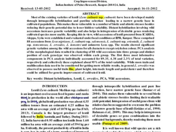 Evaluation of wild species of lentil for agro-morphological traits
