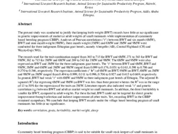 Recording birth weight has no significance in village based genetic improvement programs of small ruminants