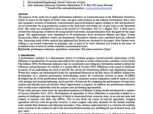 Performance Indicators for Wastewater Reuse Systems in Gaza Governorates