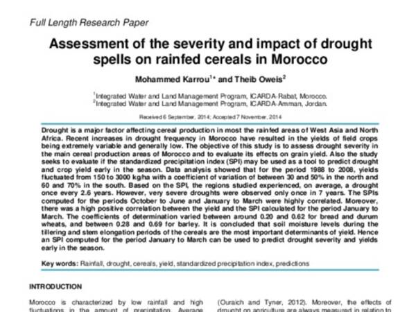 Assessment of the severity and impact of drought spells on rainfed cereals in Morocco