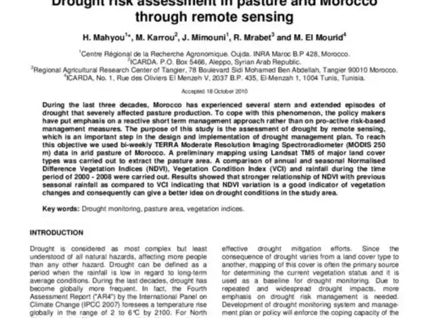 Drought risk assessment in pasture arid Morocco through remote sensing