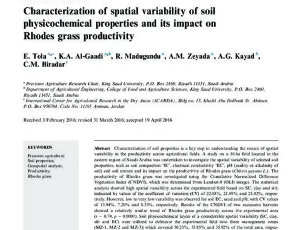 Characterization of spatial variability of soil physicochemical properties and its impact on Rhodes grass productivity